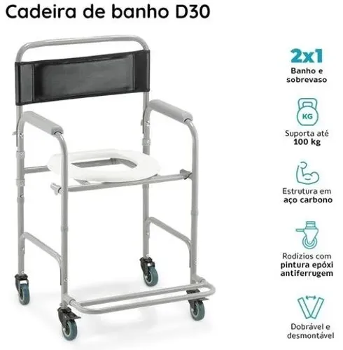 Cadeira de Banho Higiênica Dobrável Até 100 Kg D30 - Dellamed