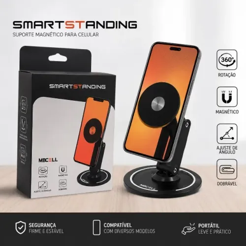 SmartStanding Suporte Magnético para Celular Mesa 360° Ajustável Dobrável MBCELL