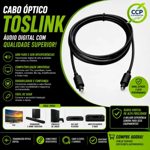Cabo Óptico Digital Toslink, 1.8 m.