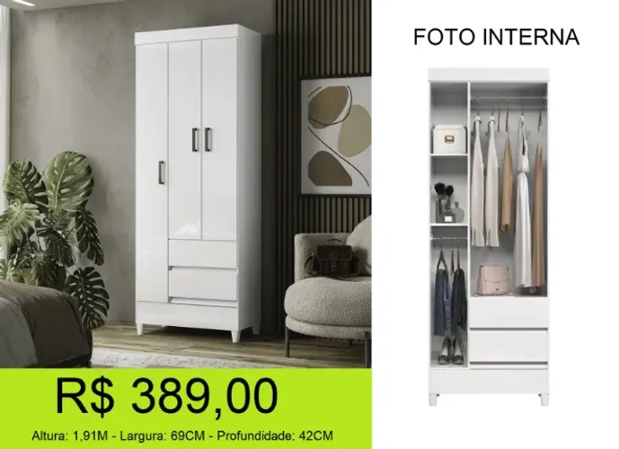 Guarda roupa de solteiro parcelamos sem juros