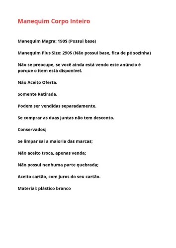 Manequim Corpo Inteiro Feminino 