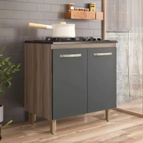 Balcão Para Cooktop 4 ou 5 Bocas Armário Multiuso de Cozinha 80cm Com 2 Portas