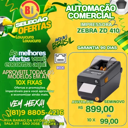Impressora Termica de Etiquetas e Pulseiras Zebra ZD 410 - Em ate 10x Fixas