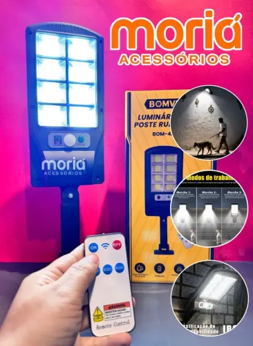 LUMINÁRIA SOLAR POSTE RUA 8 LED - BOM-4201 | BOMVINK