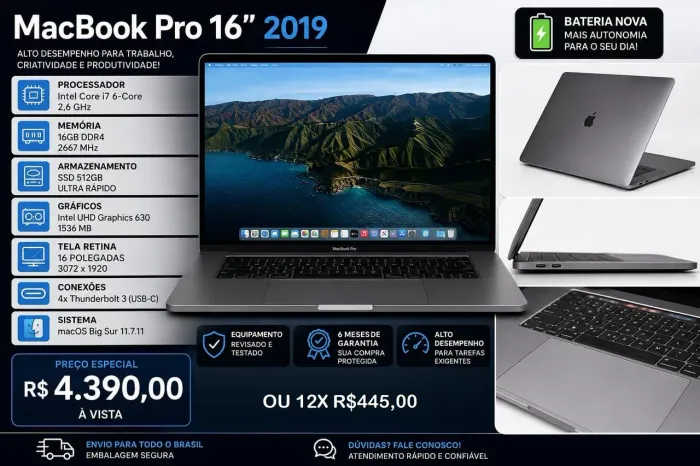 MacBook Pro 2019 Intel core i7 16Gb RAM/ SSD 512GB