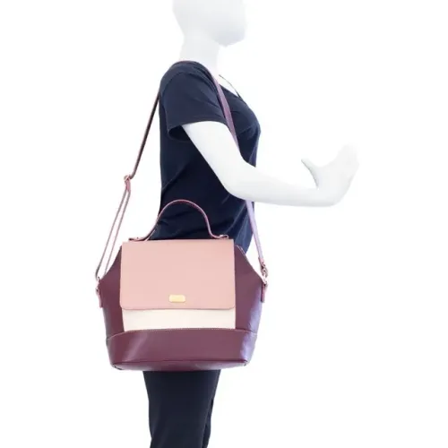 Bolsa Vivian-Cereja/Marfime / Nude Em Couro Legítimo Anandra 