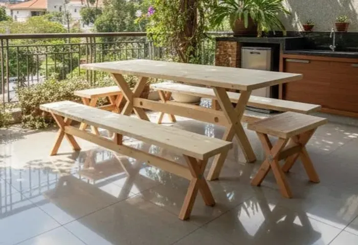 Conjunto de Mesa Rústica 2 metros 