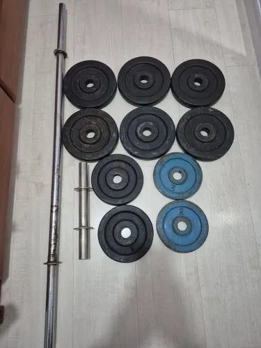 Kit musculação Barra 1,20cm + Barra 30cm + 40kg em anilhas