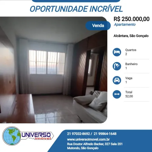 Apartamento para Venda em São Gonçalo, Alcântara, 2 dormitórios, 1 banheiro, 1 vaga