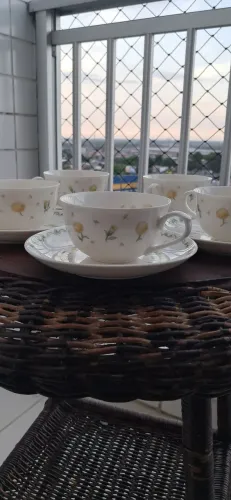 Jogo Vintage 5 Xícaras E Pires Hoya China - Porcelana Japonesa