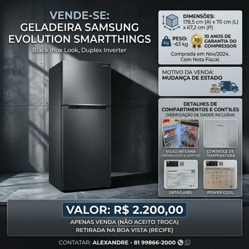 Geladeira Samsung Inverter Duplex Evolution SmartThings Black Inox Look