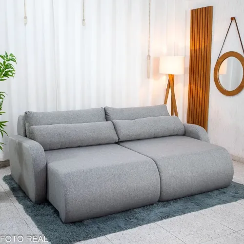 Sofá Retrátil Bellagio Larg. 2.25m Linho Cinza