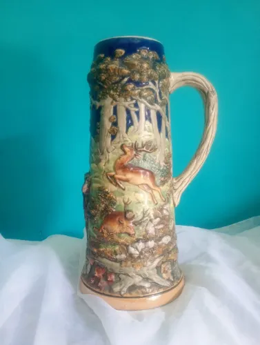 Antiga e imponente caneca / tankard em cerâmica alemã <br>