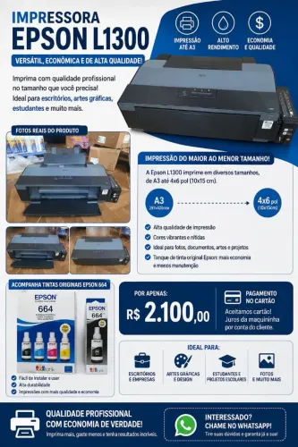 Impressora Epson l1300 imprime ate A3