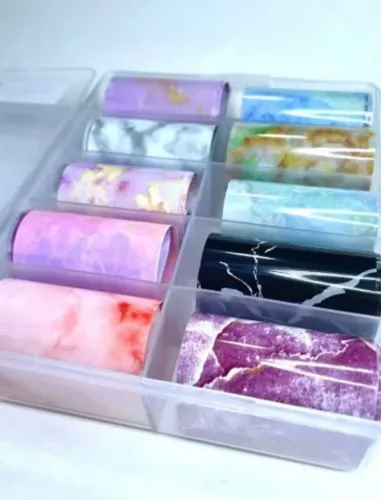 Foil caixa com 10 unid Foil Transfer Para Unhas Adesivo 3d Uv Gel