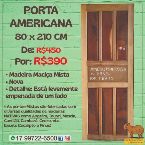 PORTA AMERICANA 80 CM DE MADEIRA MACIÇA MISTA N.6