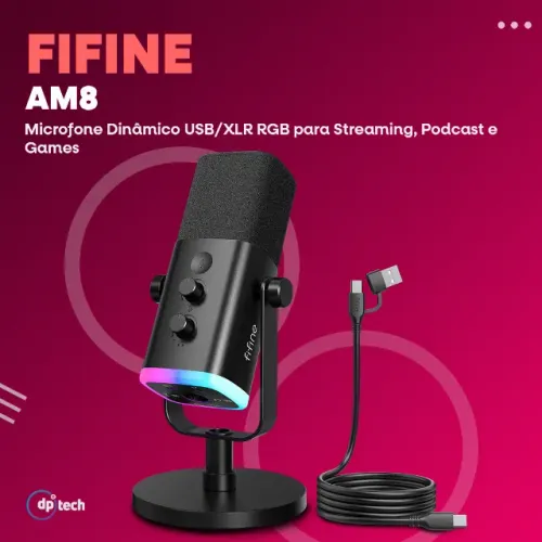 Microfone Fifine AM8 Dinâmico | USB/XLR | RGB | Ajustes Integrados -Entrega Grátis-