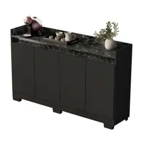 NOVO! Buffet Real 4 Portas Marmorizado Preto/Marmore Preto