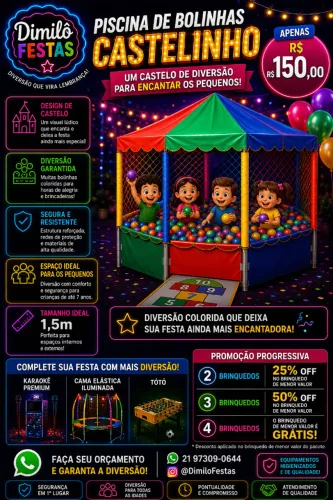 Aluguel de PISCINA DE BOLINHAS CASTELINHO 1,5m para festas