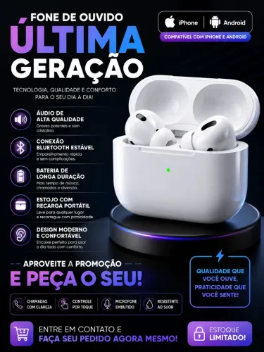Fone de ouvido via bluetooth 