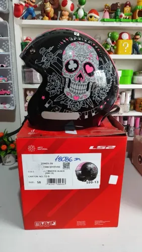 Capacete Moto Aberto Custom Ls2 Of599 Spitfire Caveira Rosa
