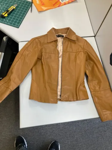 jaqueta de couro legítimo xray street fashion caramelo, raridade