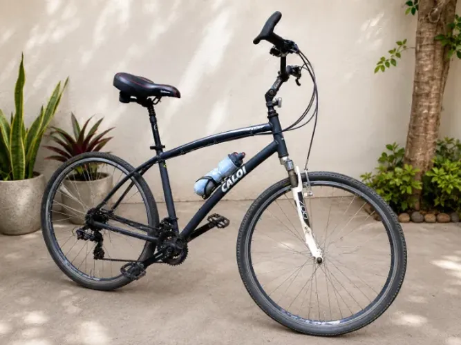 Bike Caloi aro 29 híbrida/urbana, equipada com componentes Shimano, suspensão dianteira, 