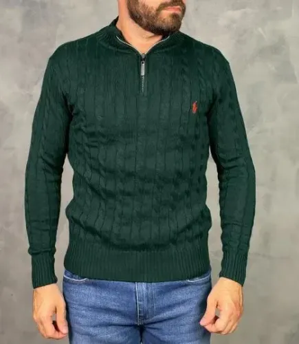 Suéter Polo Ralph Lauren Tricô Trançado com zíper (verde) - Tam. GG