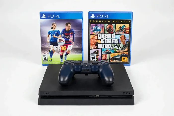 PS4 Slim 1 TB preto - super conservado + controle original azul + GTA V - na caixa