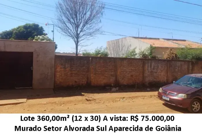 Leia a descrição: Lote 360,00m² (Murado) Setor Alvorada Sul