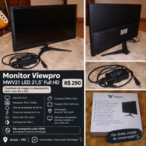 Monitor Viewpro MWV21 LED 21,5? Full HD ? R$ 290