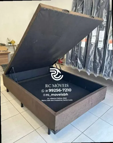 Cama box Baú Casal 1.38x1.88 Inteiriço Blindado com Pistão a Gás