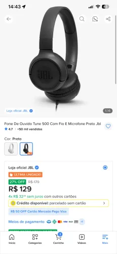 Fone de ouvido JBL