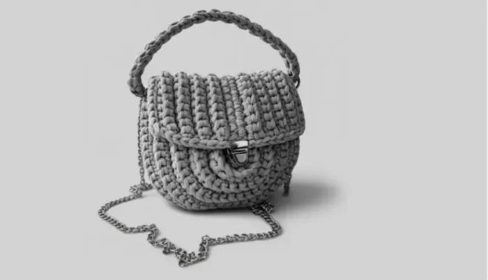 Bolsa De Crochê Fio de Malha Feminina Cinza