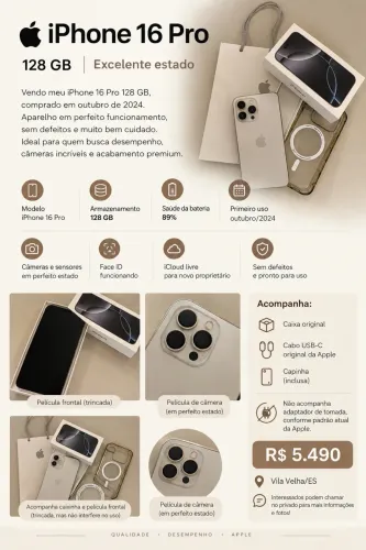 iPhone 16 Pro 128 GB excelente estado (não aceito trocas)