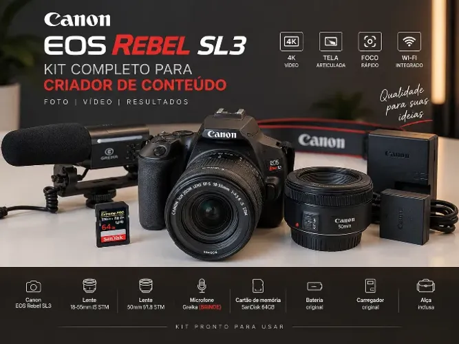 Canon SL3 + 2 Lentes + Microfone | Kit Completo para Criador de Conteúdo
