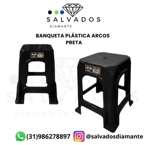 Banqueta Plástica Arcos Preta - NOVA
