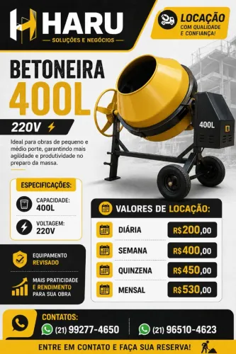 Aluguel de Betoneira 400l - 220v