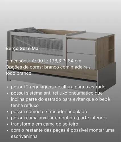 Berço multifuncional anti refluxo DIVICAR