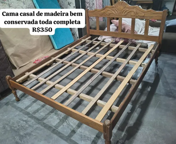 CAMA CASAL DE MADEIRA TOP COMPLETA R$350- ENTREGO