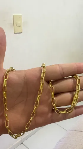 ? Corrente Tijolinho Meia Cana 6mm Masculina Banhada a Ouro 70cm