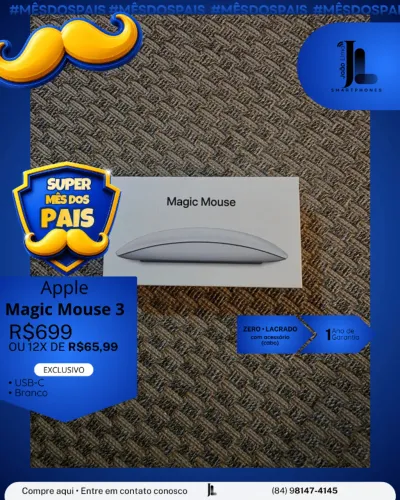 APPLE MAGIC MOUSE 3, BRANCO, USB-C, LACRADO, EXCLUSIVO!