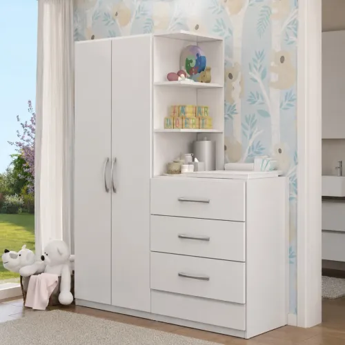 Guarda-Roupa Infantil com Cômoda 2 Portas 4 Gavetas Branco - Panorama Móveis