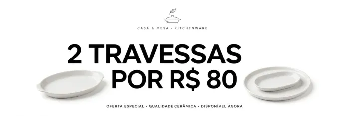 Kit 2 Travessas Cerâmica Branca Scalla - 3 Divisórias + Retangular