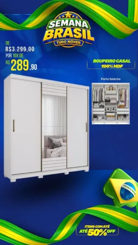 Roupeiro casal 100%MDF com espelho