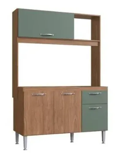 VENDO Cozinha Compacta, 4 portas, 1 gaveta, 1 nicho - marrom e verde oliva