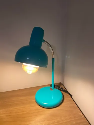 Luminária de mesa articulável azul turquesa estilo retrô + lâmpada