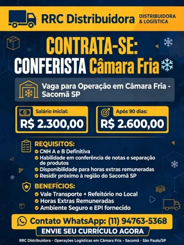 CONFERISTA DE CAMARA FRIA CNH A/B MORAR PRÓXIMO AO SACOMA