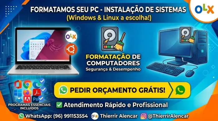 Serviços de informática: Instalação de sistemas operacionais e programas e formação