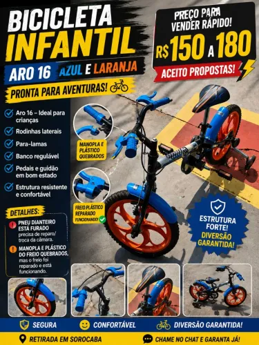 Bicicleta Infantil Aro 16/Infantil - Azul e Laranja